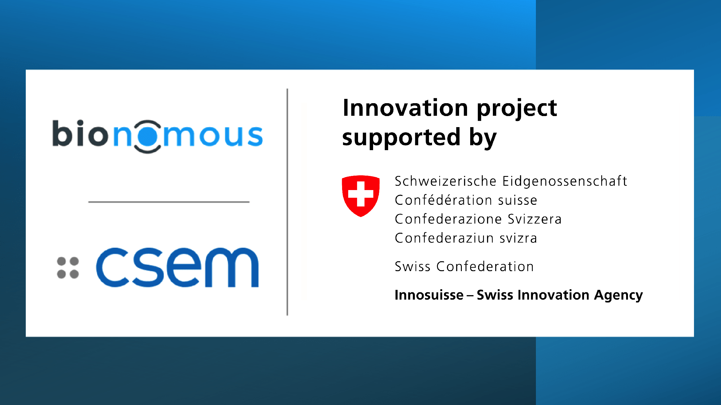 Read more about the article Bionomous has been granted an InnoSuisse project